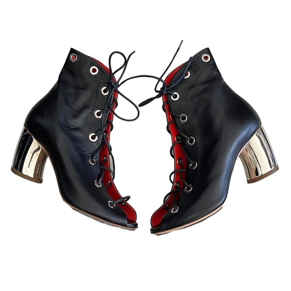 Proenza Schouler Open toe Lace up Ankle Booties size 37 Black - Picture 6 of 12
